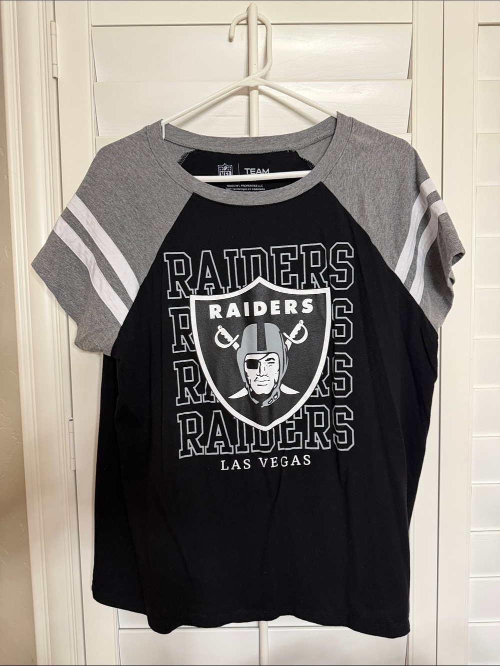NFL Las Vegas Raiders Black & Gray Short-Sleeve Raglan Tee